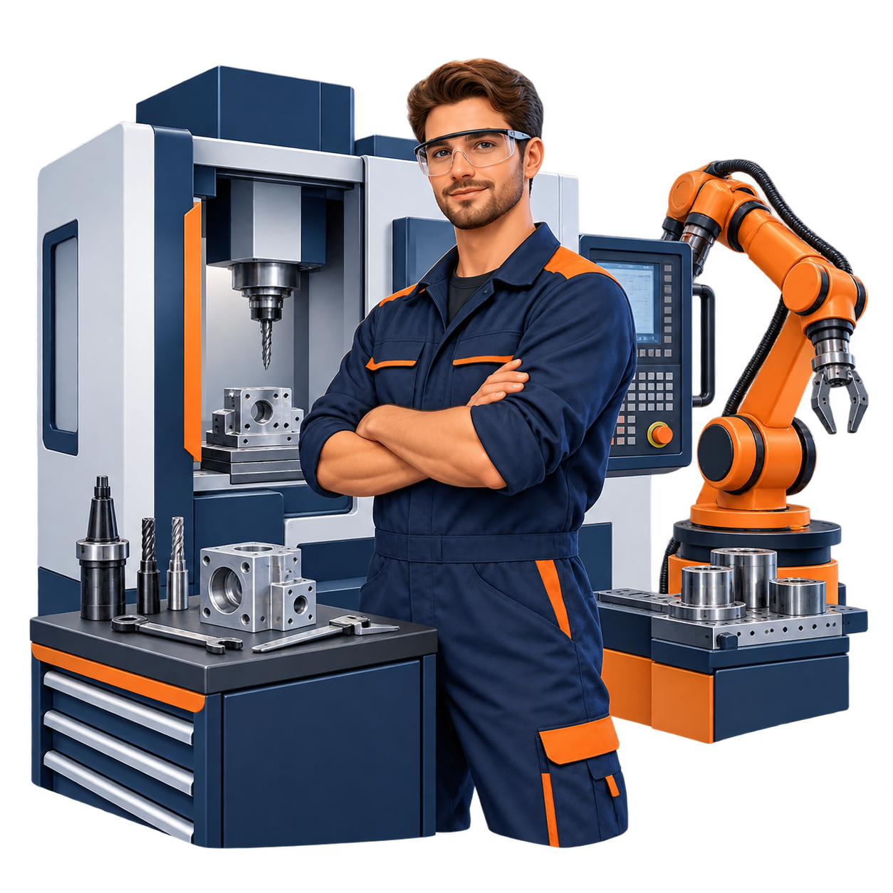 Industrial technician with CNC and automation equipment